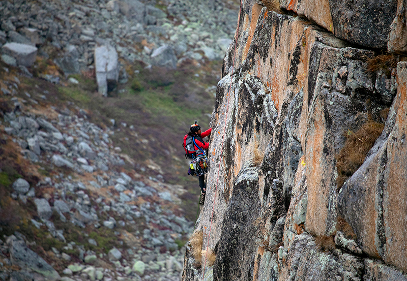 Climbing to the Kherkhluur rock wall